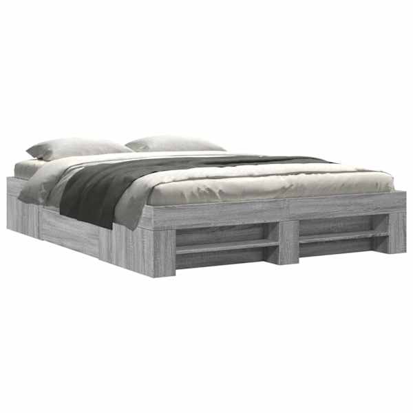 Sahtlitega voodiraam, hall sonoma tamm, 150 × 200 cm, tehispuit — mudel 3295469