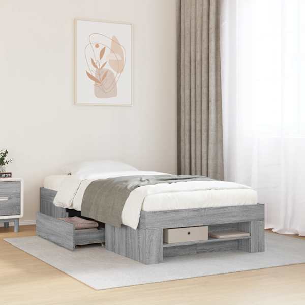 Sahtlitega voodiraam, hall sonoma tamm, 90 × 200 cm, tehispuit — mudel 3295497