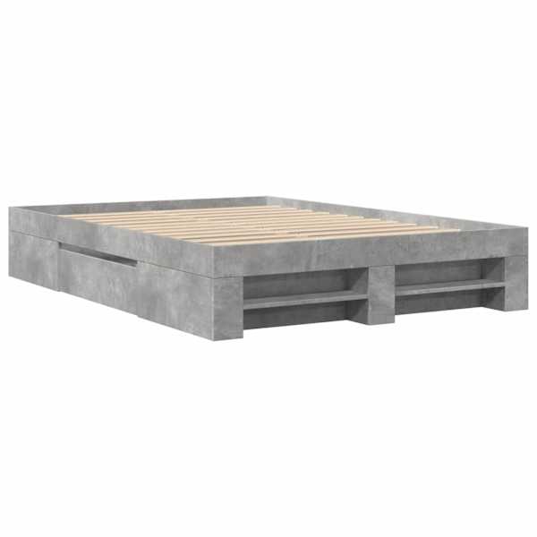 Sahtlitega voodiraam, betoonhall, 140 × 190 cm, tehispuit — mudel 3295502