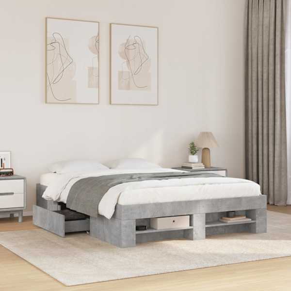 Sahtlitega voodiraam, betoonhall, 140 × 190 cm, tehispuit — mudel 3295502