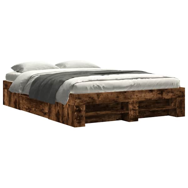 Sahtlitega voodiraam peatsiga, suitsutatud tamm, 140 × 190 cm — mudel 3295503