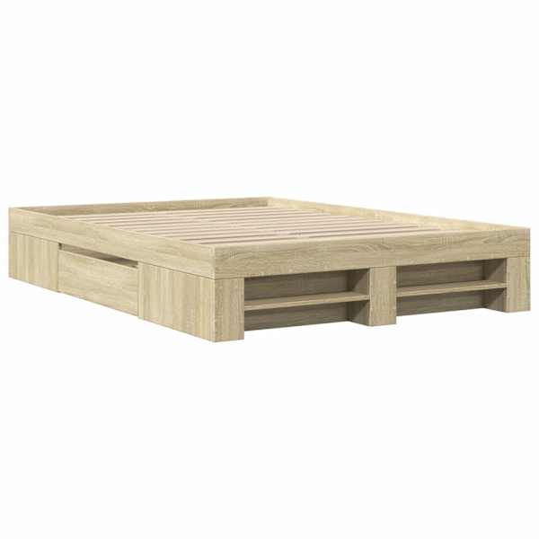 Sahtlitega voodiraam, sonoma tamm, 135 × 190 cm, tehispuit — mudel 3295508