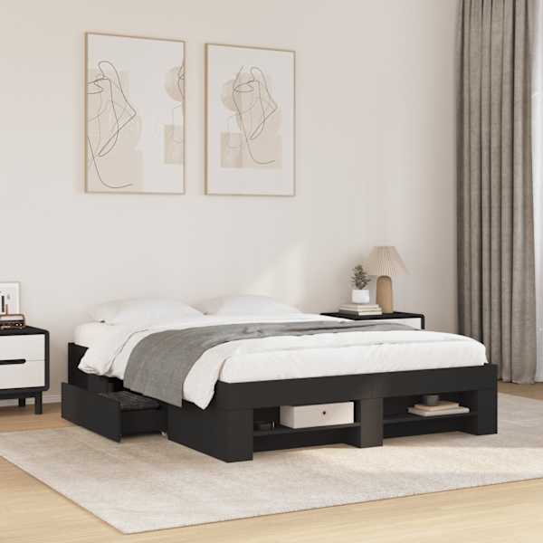 Sahtlitega voodiraam, must, 120 × 190 cm, tehispuit — mudel 3295514