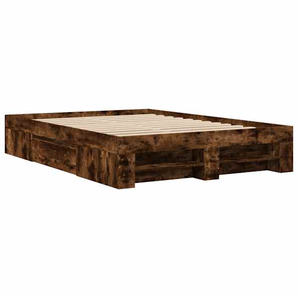 Sahtlitega voodiraam peatsiga, suitsutatud tamm, 120 × 190 cm — mudel 3295517