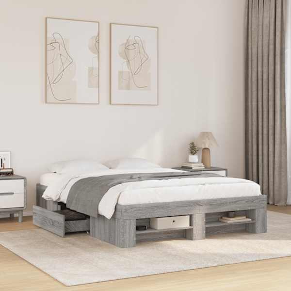 Sahtlitega voodiraam, hall sonoma tamm, 120 × 190 cm, tehispuit — mudel 3295518