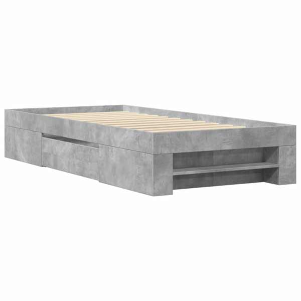 Sahtlitega voodiraam, betoonhall, 90 × 190 cm, tehispuit — mudel 3295523