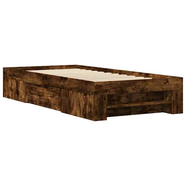 Sahtlitega voodiraam peatsiga, suitsutatud tamm, 90 × 190 cm — mudel 3295524
