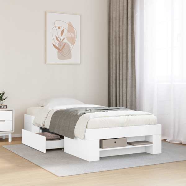 Sahtlitega voodiraam, valge, 75 × 190 cm, tehispuit — mudel 3295527