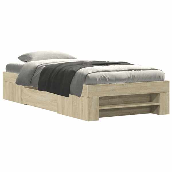 Sahtlitega voodiraam peatsiga, sonoma tamm, 75 × 190 cm — mudel 3295529