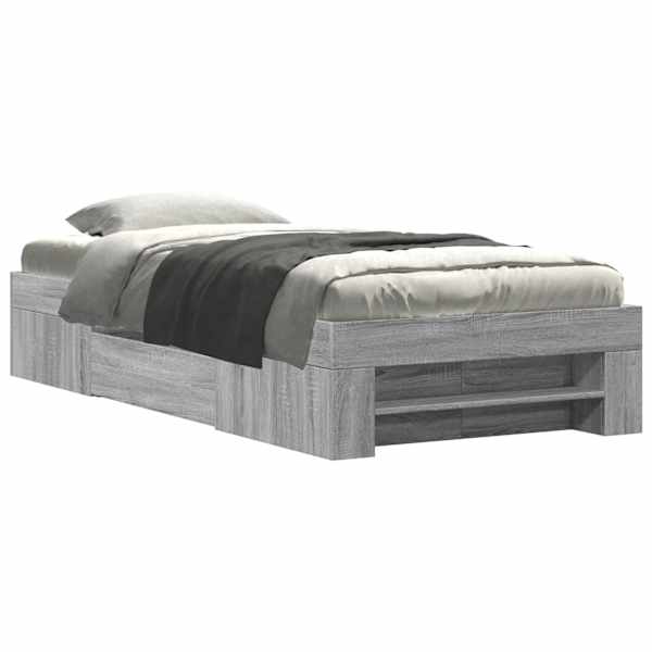 Sahtlitega voodiraam, hall sonoma tamm, 75 × 190 cm, tehispuit — mudel 3295532