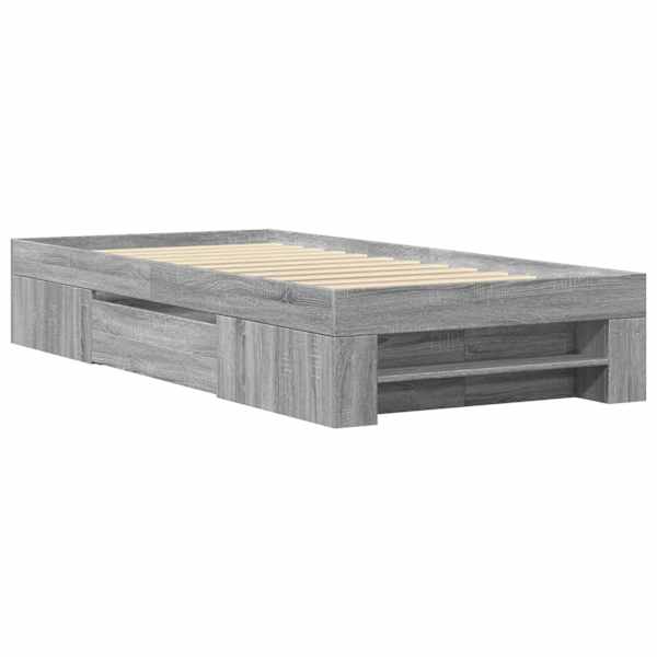 Sahtlitega voodiraam, hall sonoma tamm, 75 × 190 cm, tehispuit — mudel 3295532