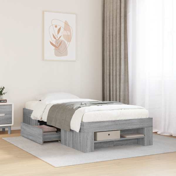 Sahtlitega voodiraam, hall sonoma tamm, 75 × 190 cm, tehispuit — mudel 3295532