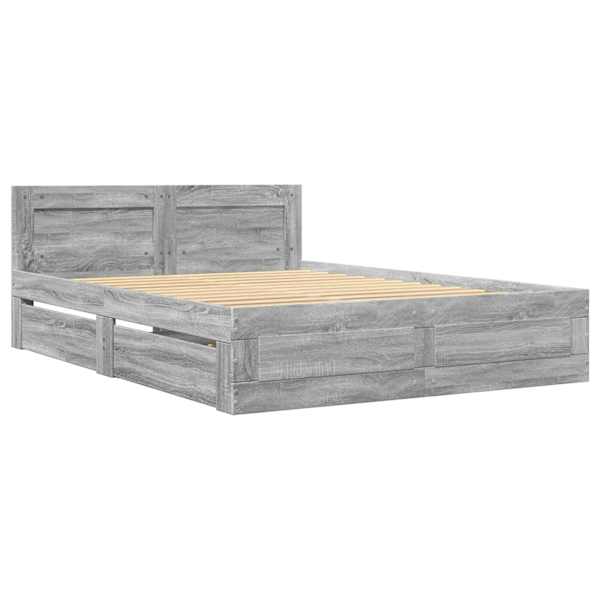 Sahtlitega voodiraam peatsiga, hall sonoma tamm, 140 × 200 cm, tehispuit — mudel 3295567