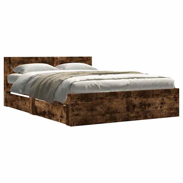 Sahtlitega voodiraam peatsiga, suitsutatud tamm, 120 × 200 cm, tehispuit — mudel 3295573