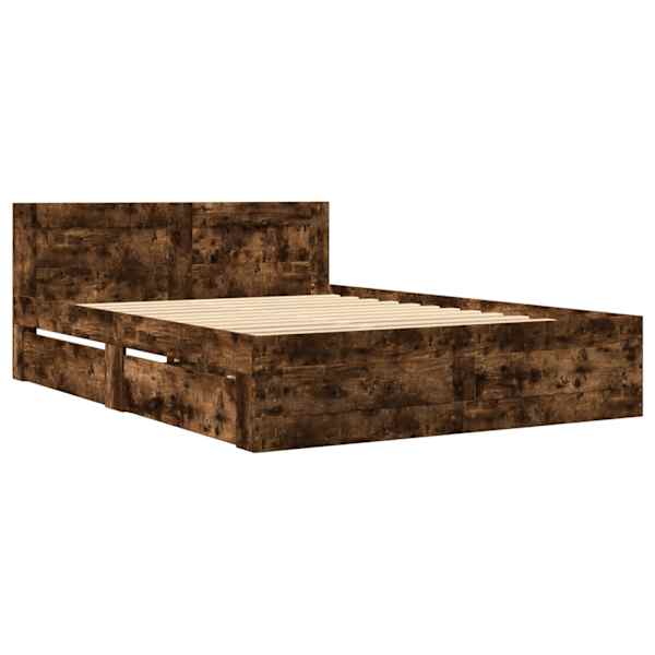 Sahtlitega voodiraam peatsiga, suitsutatud tamm, 120 × 200 cm, tehispuit — mudel 3295573