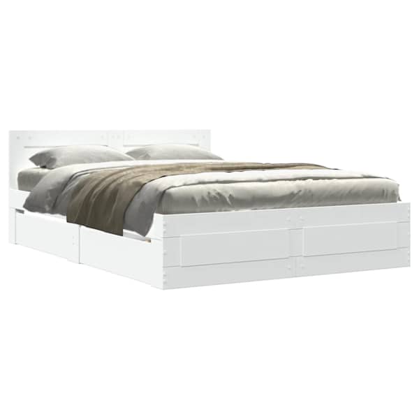 Sahtlitega voodiraam peatsiga, valge, 120 × 190 cm, tehispuit — mudel 3295604