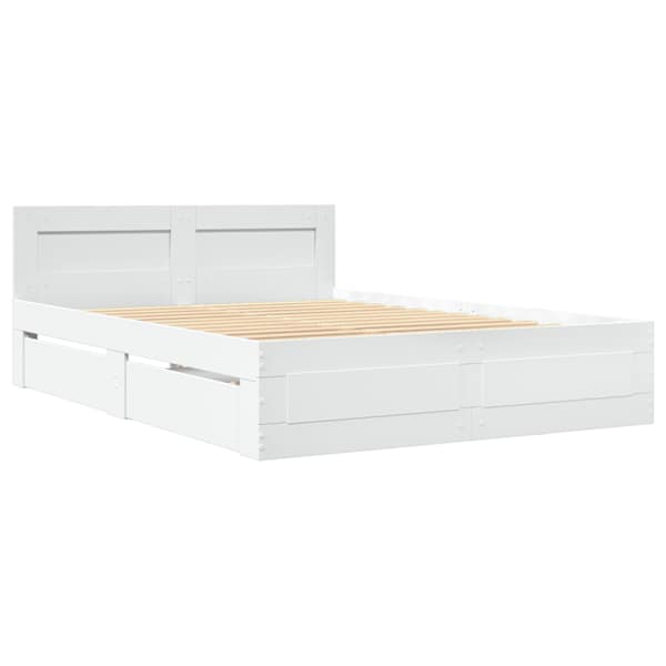 Sahtlitega voodiraam peatsiga, valge, 120 × 190 cm, tehispuit — mudel 3295604