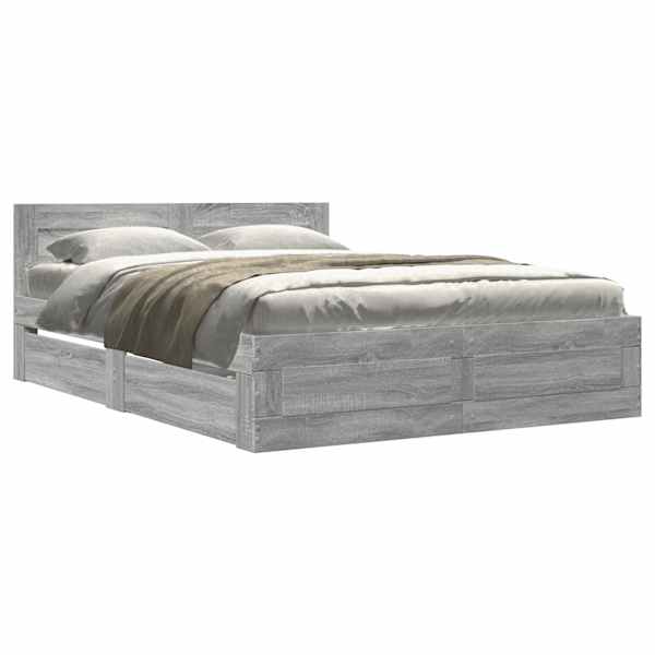 Sahtlitega voodiraam peatsiga, hall sonoma tamm, 120 × 190 cm, tehispuit — mudel 3295609