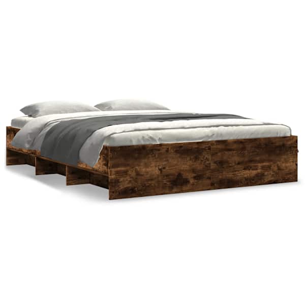 Voodiraam peatsiga, suitsutatud tamm, 160 × 200 cm — mudel 3295643