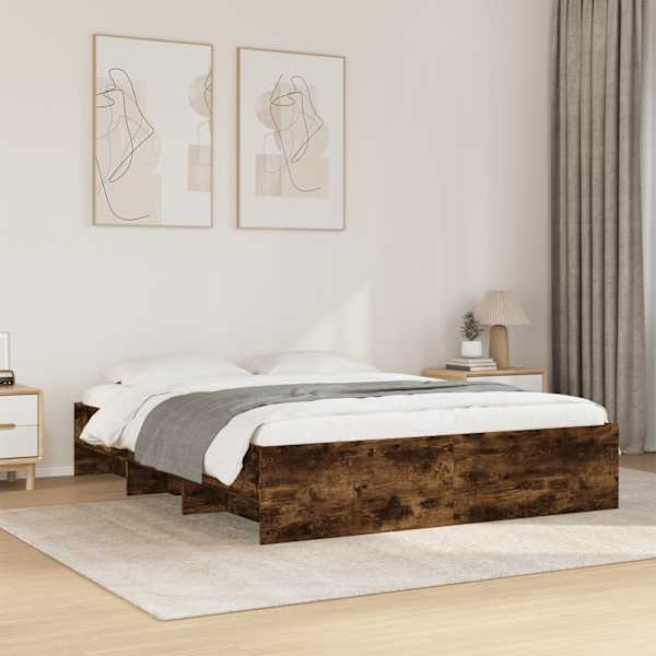 Voodiraam peatsiga, suitsutatud tamm, 160 × 200 cm — mudel 3295643