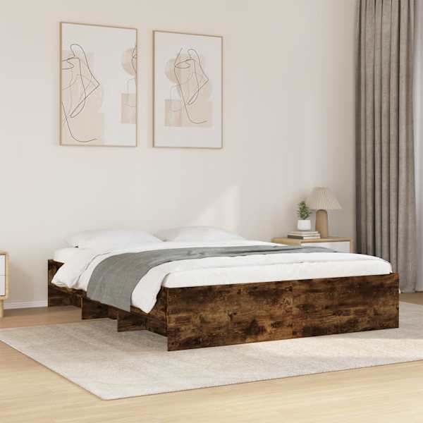 Voodiraam peatsiga, suitsutatud tamm, 150 × 200 cm — mudel 3295650