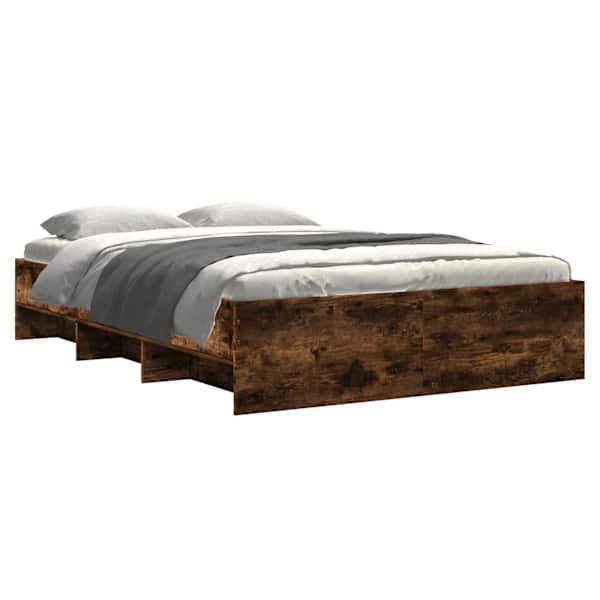 Voodiraam peatsiga, suitsutatud tamm, 140 × 190 cm — mudel 3295685