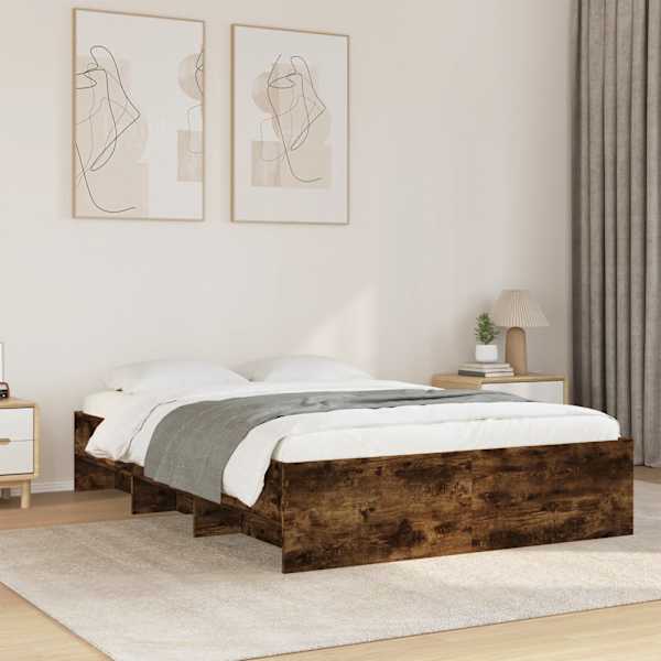 Voodiraam peatsiga, suitsutatud tamm, 140 × 190 cm — mudel 3295685