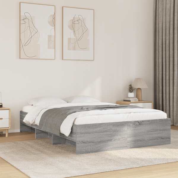 Voodiraam, hall sonoma tamm, 140 × 190 cm, tehispuit — mudel 3295686