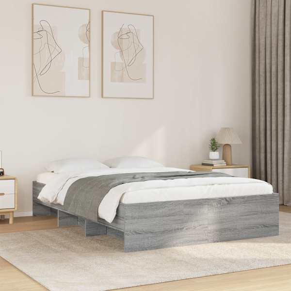 Voodiraam, hall sonoma tamm, 135 × 190 cm, tehispuit — mudel 3295693