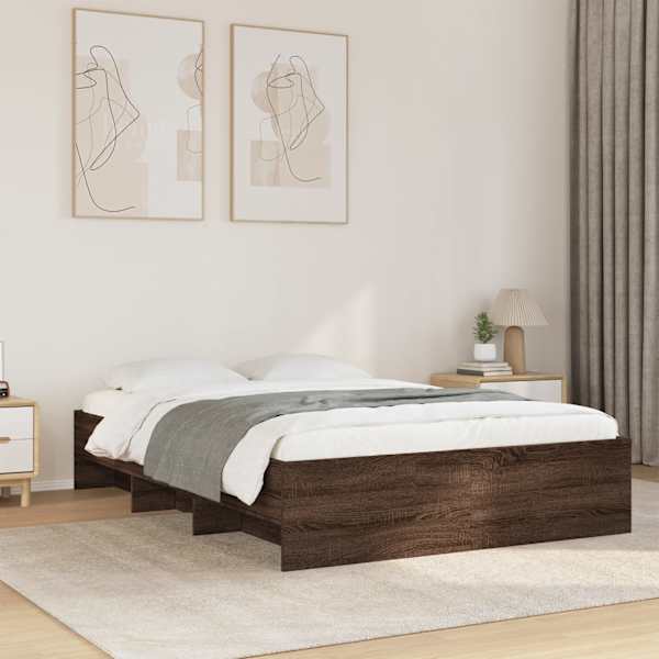 Voodiraam, pruun tamm, 135 × 190 cm, tehispuit — mudel 3295694