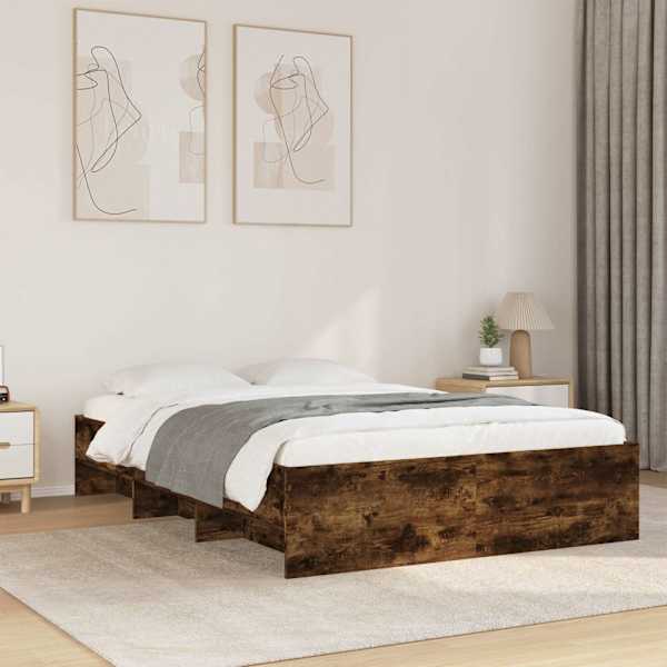 Voodiraam peatsiga, suitsutatud tamm, 120 × 190 cm — mudel 3295699