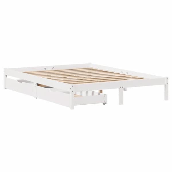 Sahtlitega voodiraam, valge, 140 × 200 cm, männipuit — mudel 3301437
