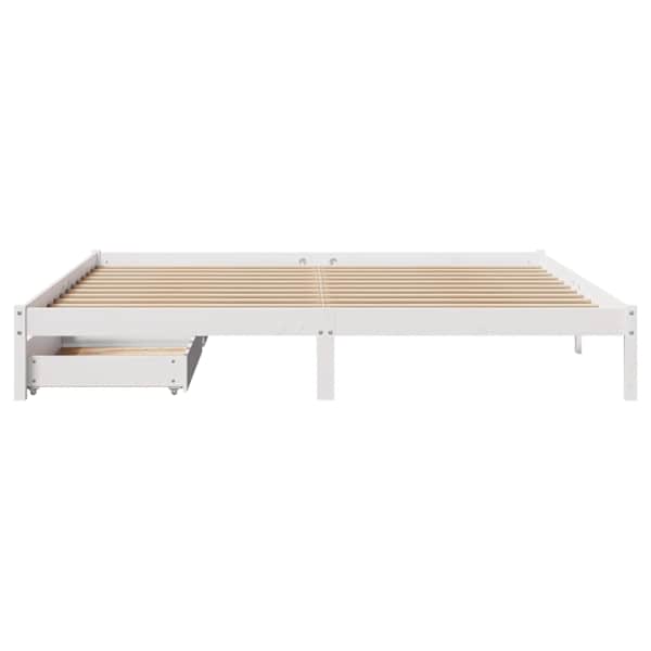 Sahtlitega voodiraam, valge, 200 × 200 cm, männipuit — mudel 3301445