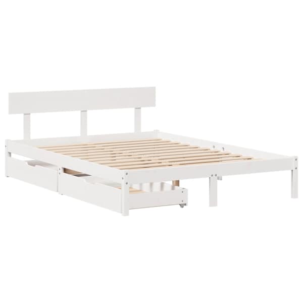 Sahtlitega voodiraam, valge, 135 × 190 cm, männipuit — mudel 3301505