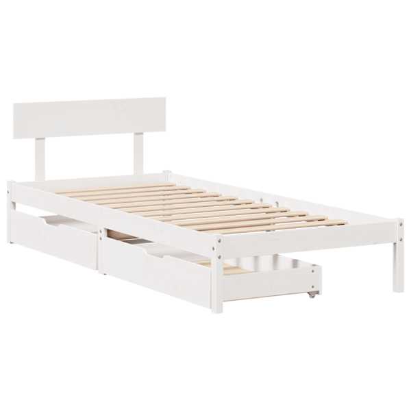 Sahtlitega voodiraam, valge, 100 × 200 cm, männipuit — mudel 3301511