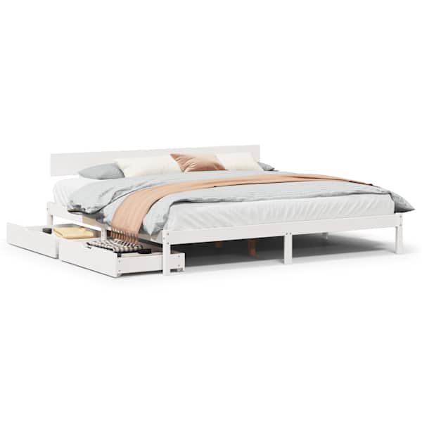 Sahtlitega voodiraam, valge, 180 × 200 cm, männipuit — mudel 3301521
