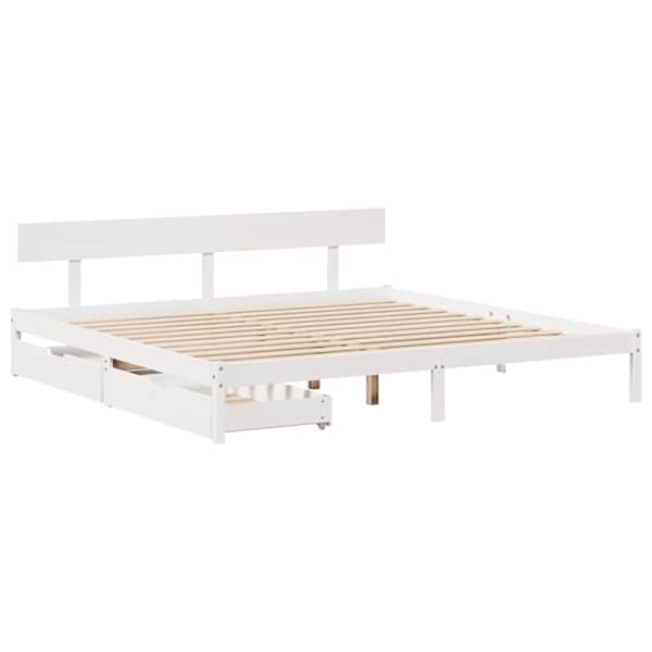 Sahtlitega voodiraam, valge, 180 × 200 cm, männipuit — mudel 3301521