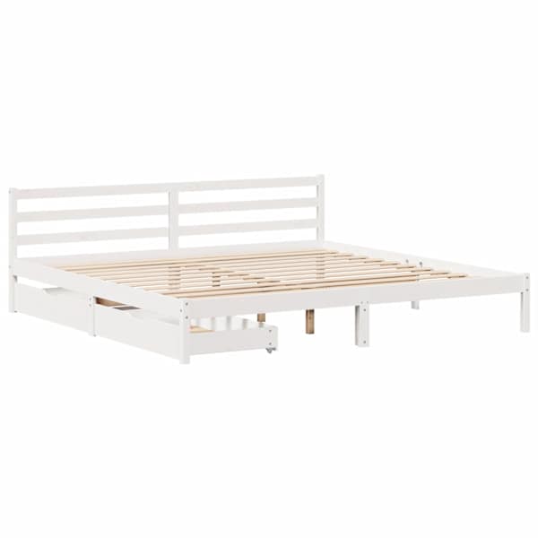 Sahtlitega voodiraam, valge, 200 × 200 cm, männipuit
