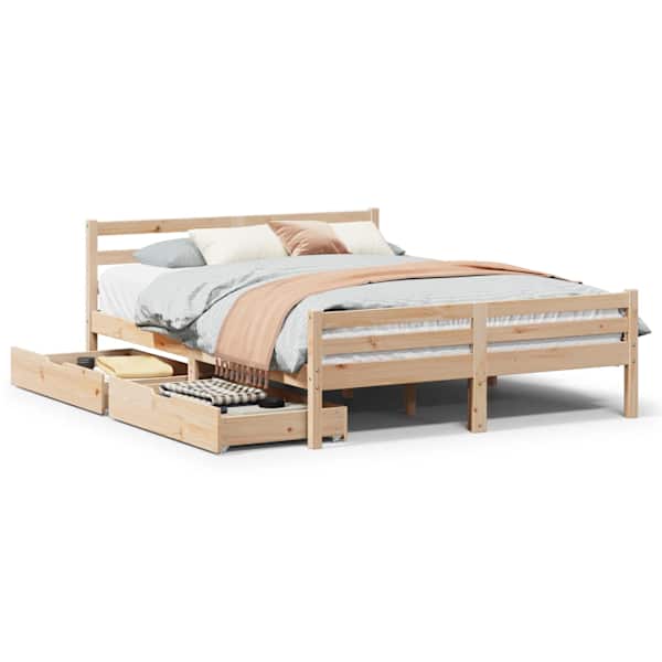 Sahtlitega voodiraam, 135 × 190 cm, männipuit — mudel 3301600