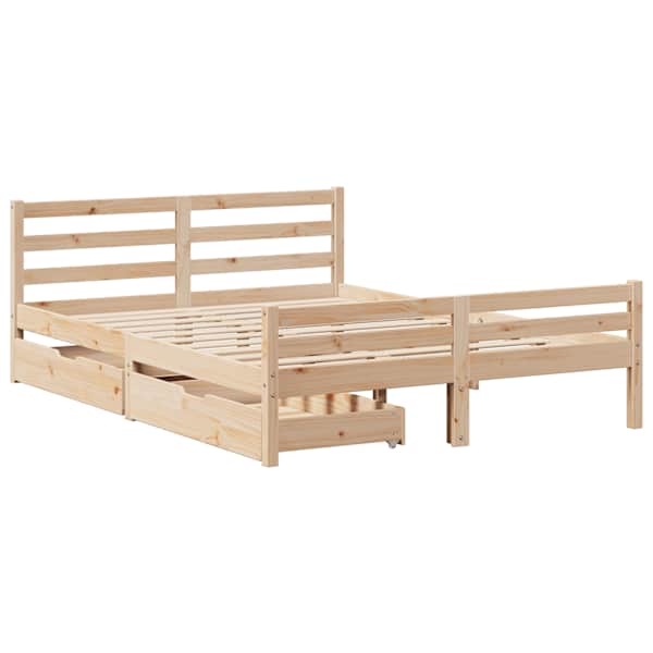 Sahtlitega voodiraam, 135 × 190 cm, männipuit — mudel 3301600