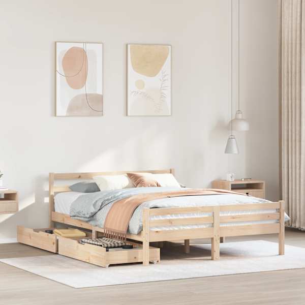Sahtlitega voodiraam, 135 × 190 cm, männipuit — mudel 3301600