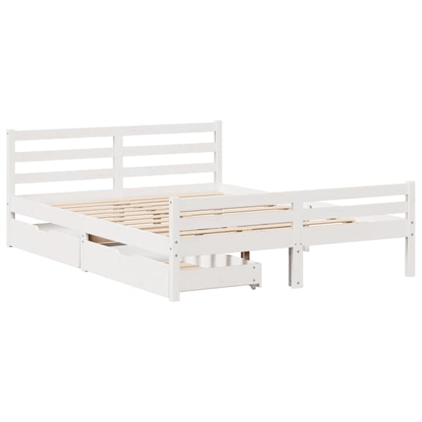 Sahtlitega voodiraam, valge, 135 × 190 cm, männipuit