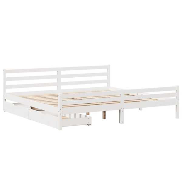 Sahtlitega voodiraam, valge, 200 × 200 cm, männipuit — mudel 3301619