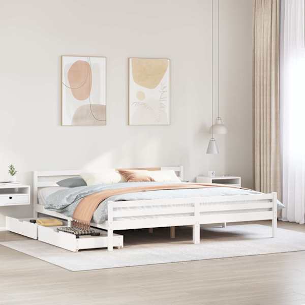 Sahtlitega voodiraam, valge, 200 × 200 cm, männipuit — mudel 3301619