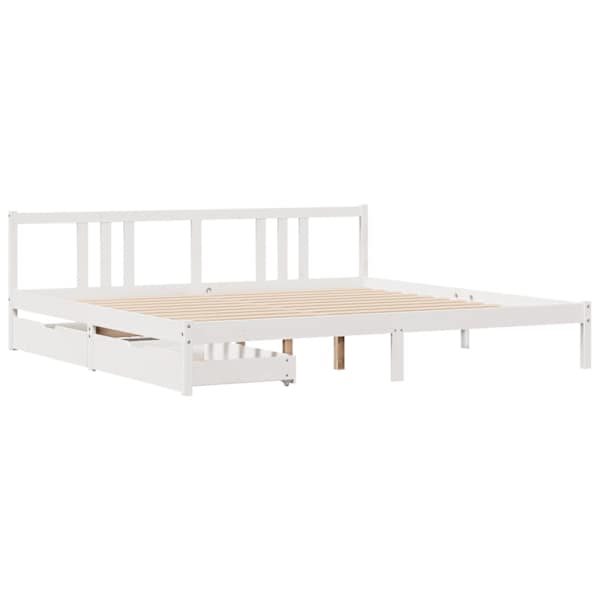 Sahtlitega voodiraam, valge, 200 × 200 cm, männipuit