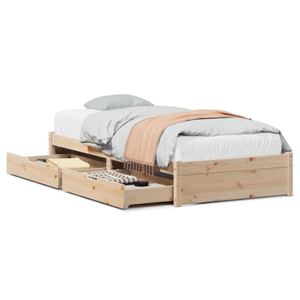 Sahtlitega voodiraam, 75 × 190 cm, männipuit — mudel 3301646