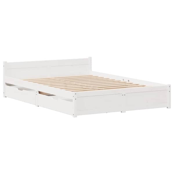 Sahtlitega voodiraam, valge, 140 × 200 cm, männipuit — mudel 3301689