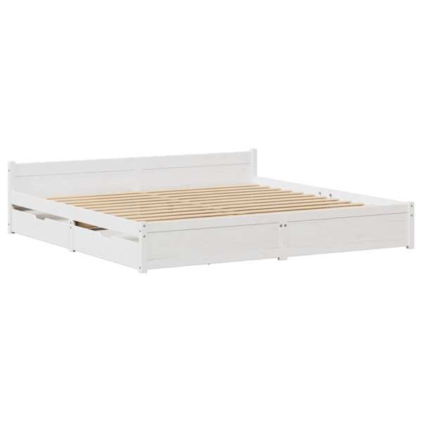 Sahtlitega voodiraam, valge, 180 × 200 cm, männipuit — mudel 3301695