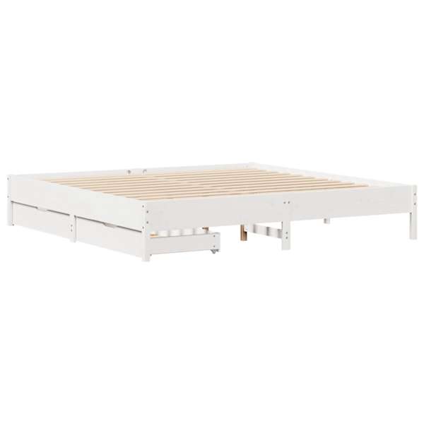 Sahtlitega voodiraam, valge, 180 × 200 cm, männipuit — mudel 3301702