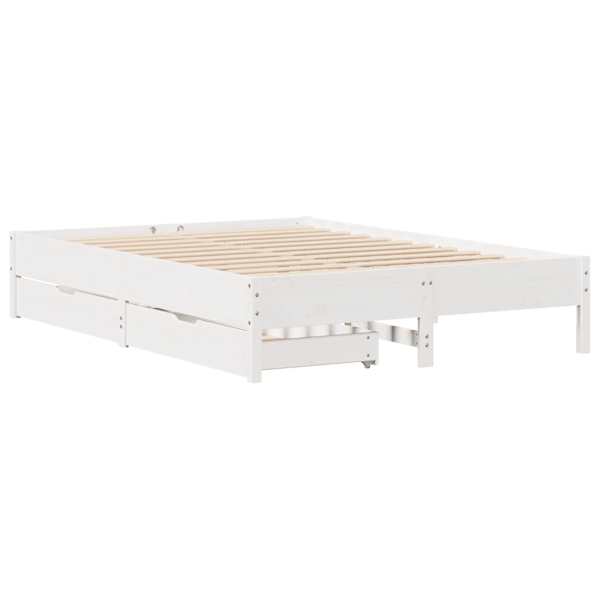 Sahtlitega voodiraam, valge, 160 × 200 cm, männipuit — mudel 3301705
